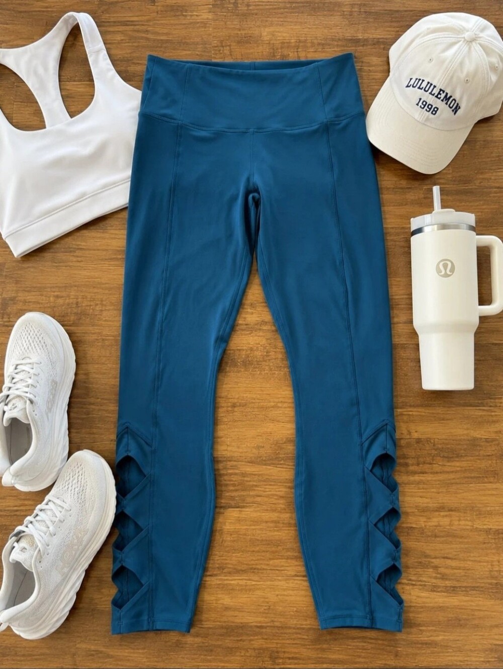 Athleta Blue Leggings with Crisscross Side Detail